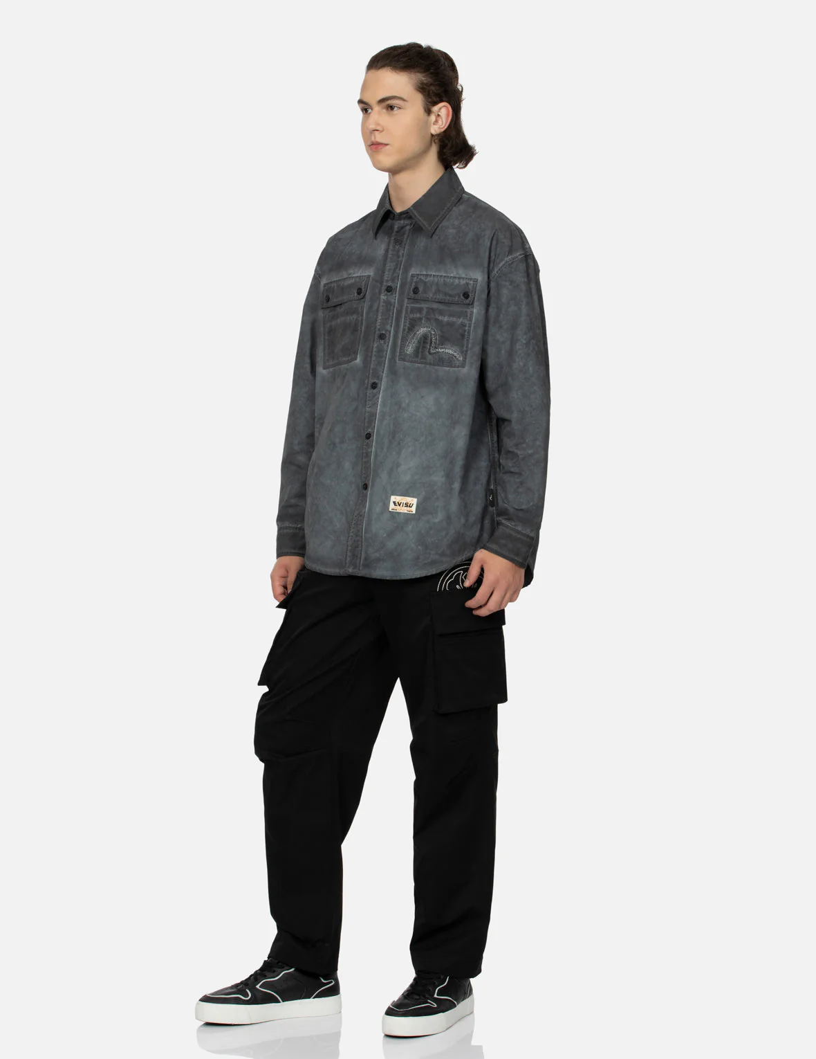 Washed Seagull Embroidery Loose Fit Shirt - Image 12