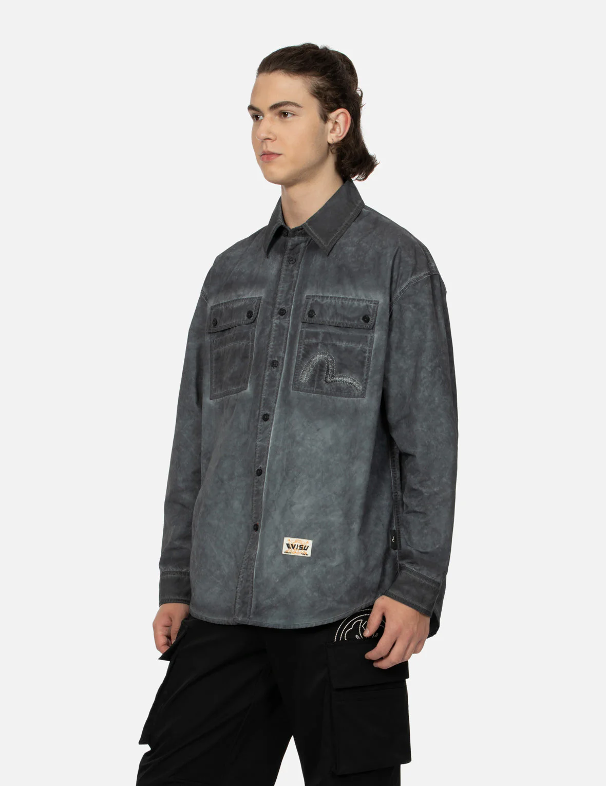 Washed Seagull Embroidery Loose Fit Shirt - Image 14