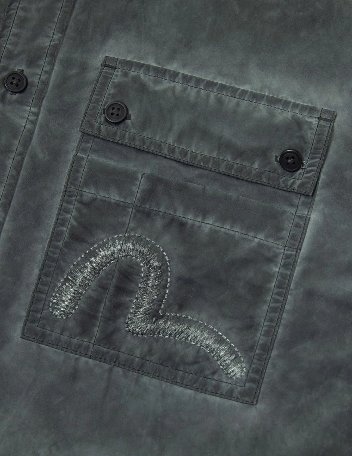 Washed Seagull Embroidery Loose Fit Shirt - Image 17