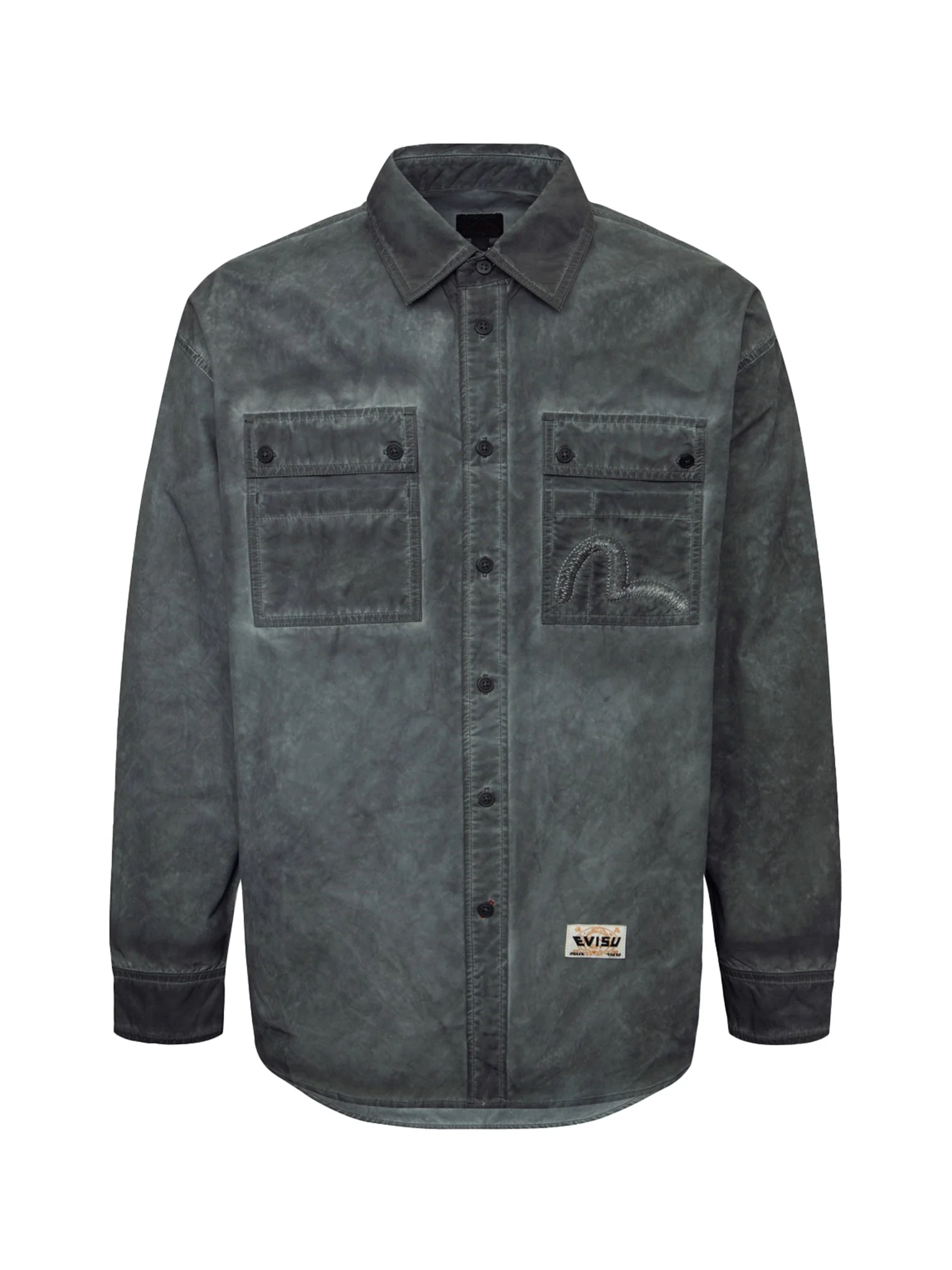 Washed Seagull Embroidery Loose Fit Shirt - Image 18