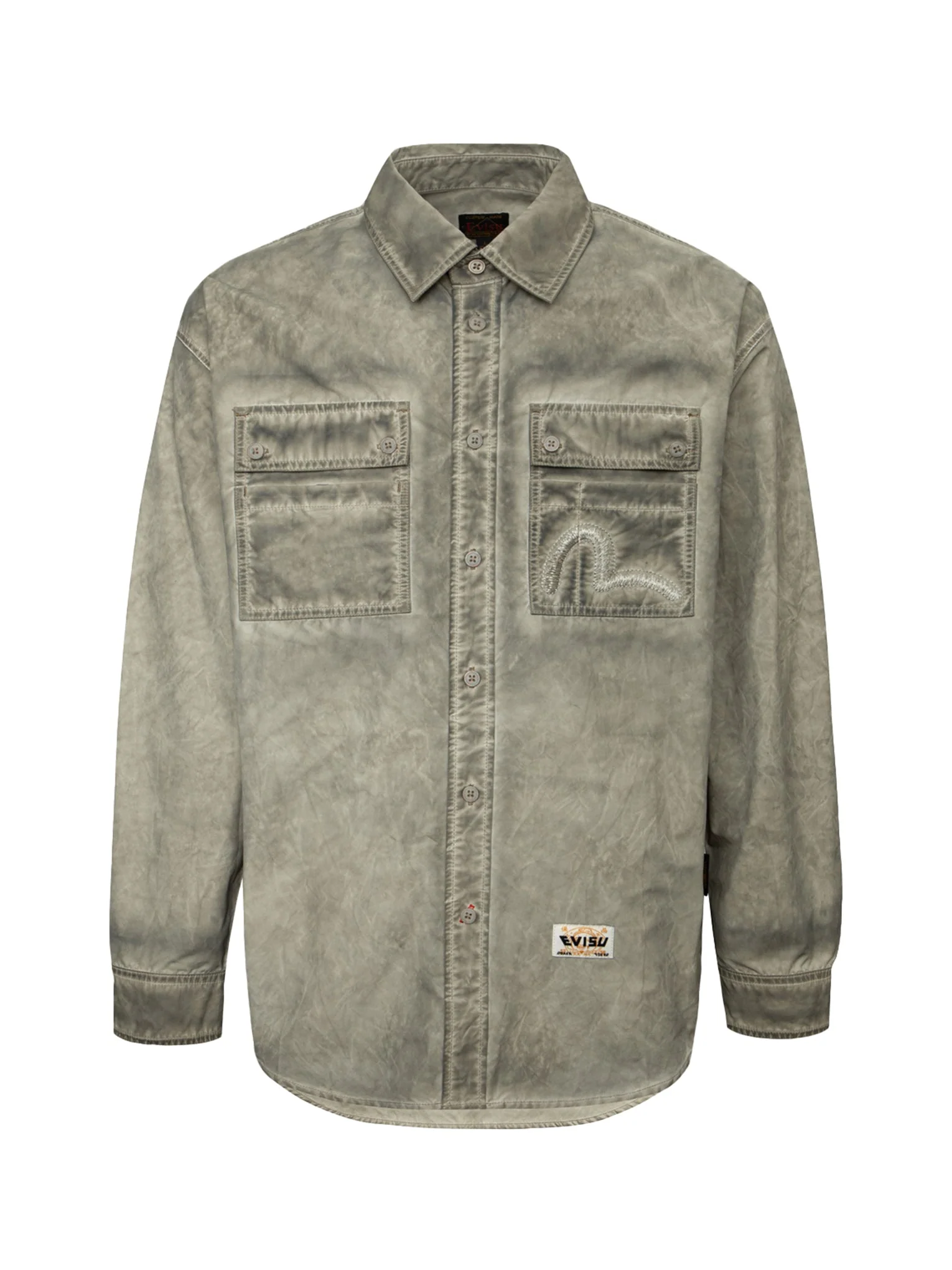Washed Seagull Embroidery Loose Fit Shirt - Image 19