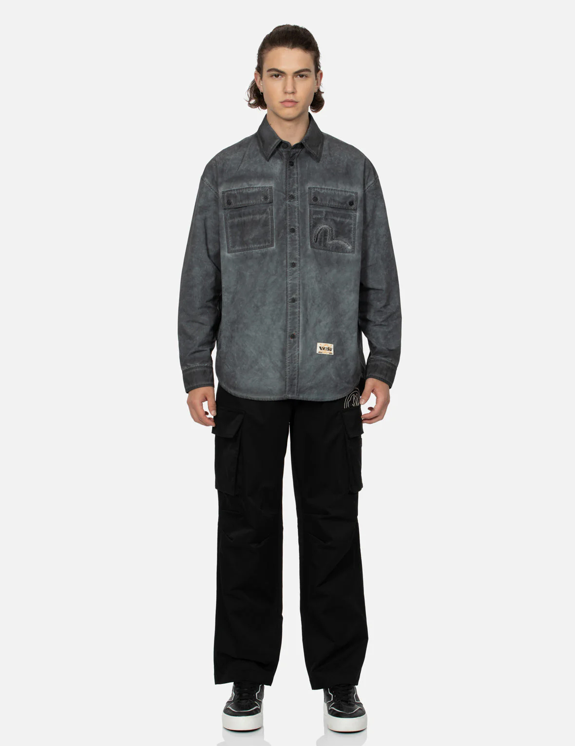 Washed Seagull Embroidery Loose Fit Shirt - Image 20