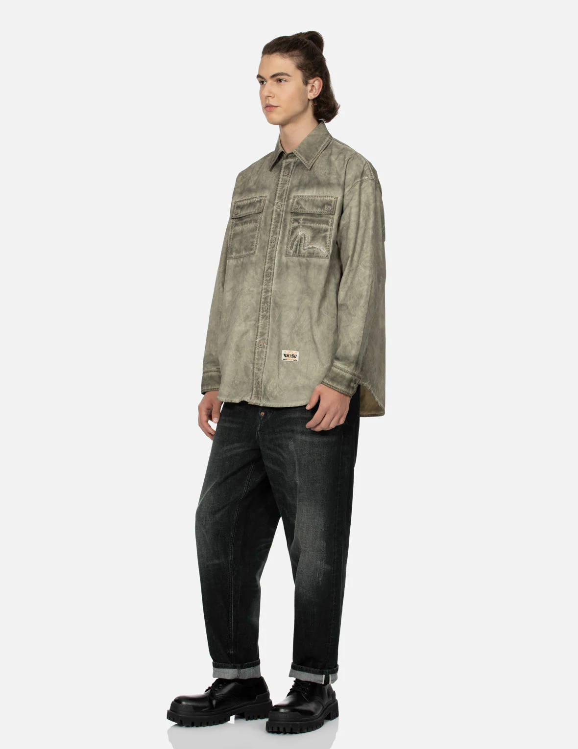 Washed Seagull Embroidery Loose Fit Shirt - Image 3