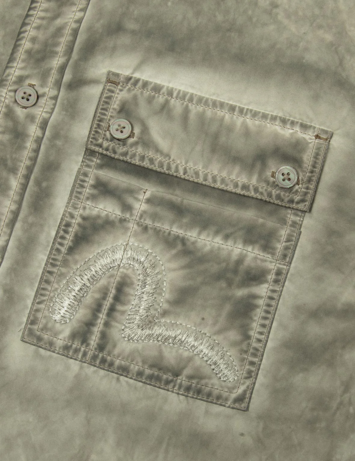 Washed Seagull Embroidery Loose Fit Shirt - Image 8
