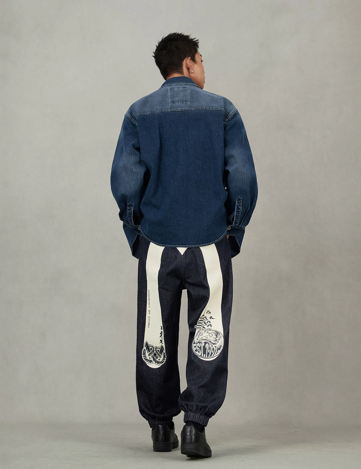 Washed Seagull Embroidery Regular Fit Denim Shirt - Image 4