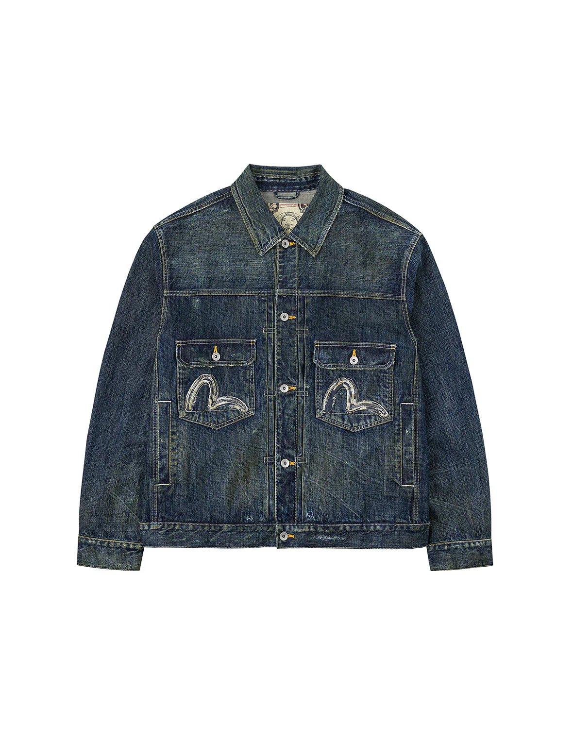 Washed Seagull Embroidery Relax Fit Denim Jacket - Image 13