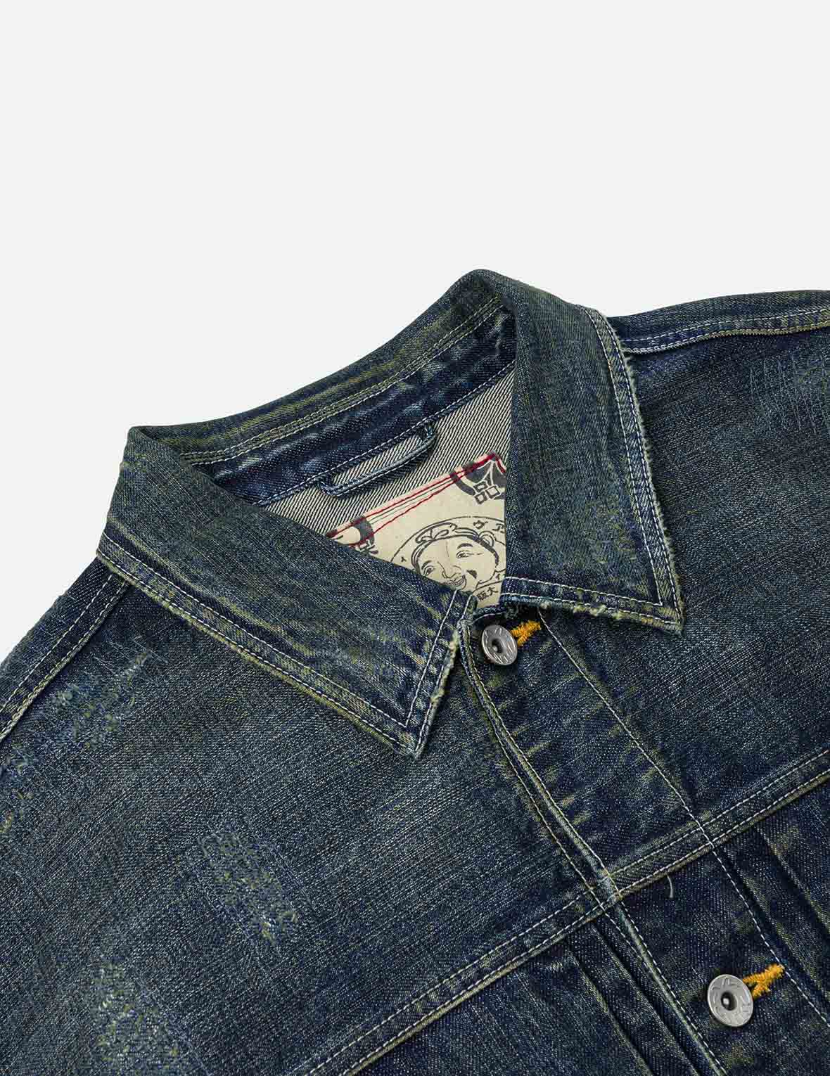 Washed Seagull Embroidery Relax Fit Denim Jacket - Image 8