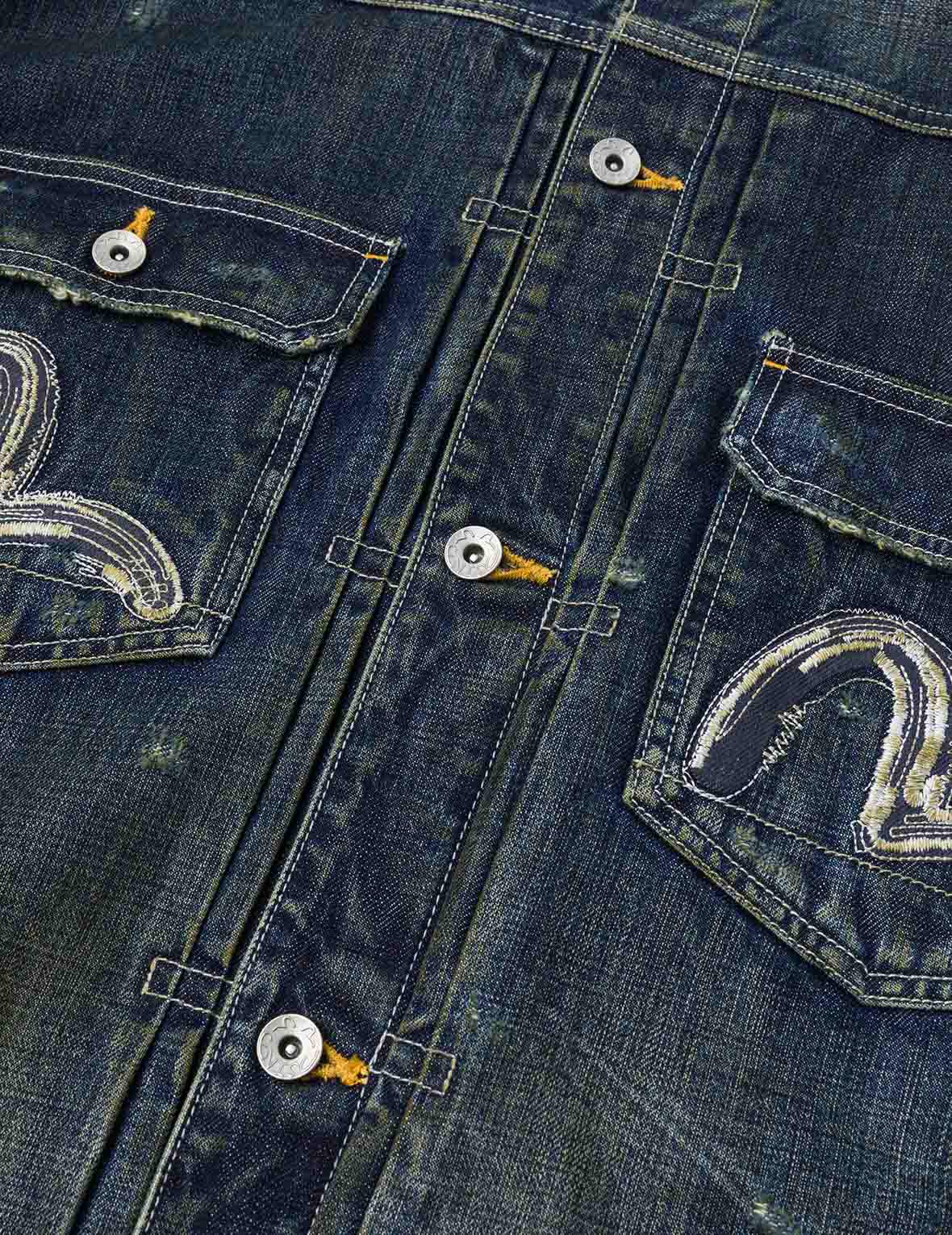 Washed Seagull Embroidery Relax Fit Denim Jacket - Image 9