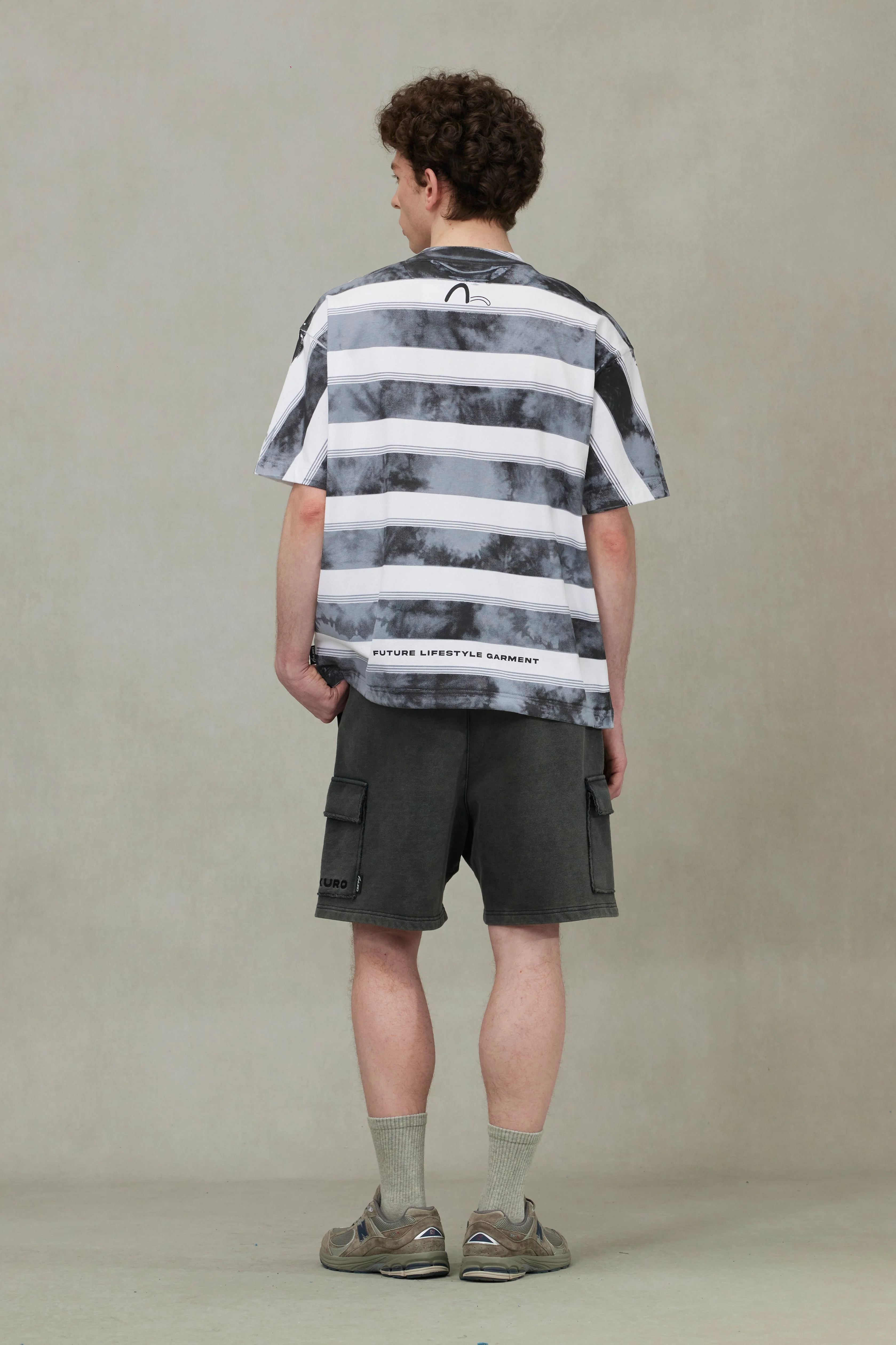 Washed Tie-Dye Stripe Loose Fit T-shirt - Image 4