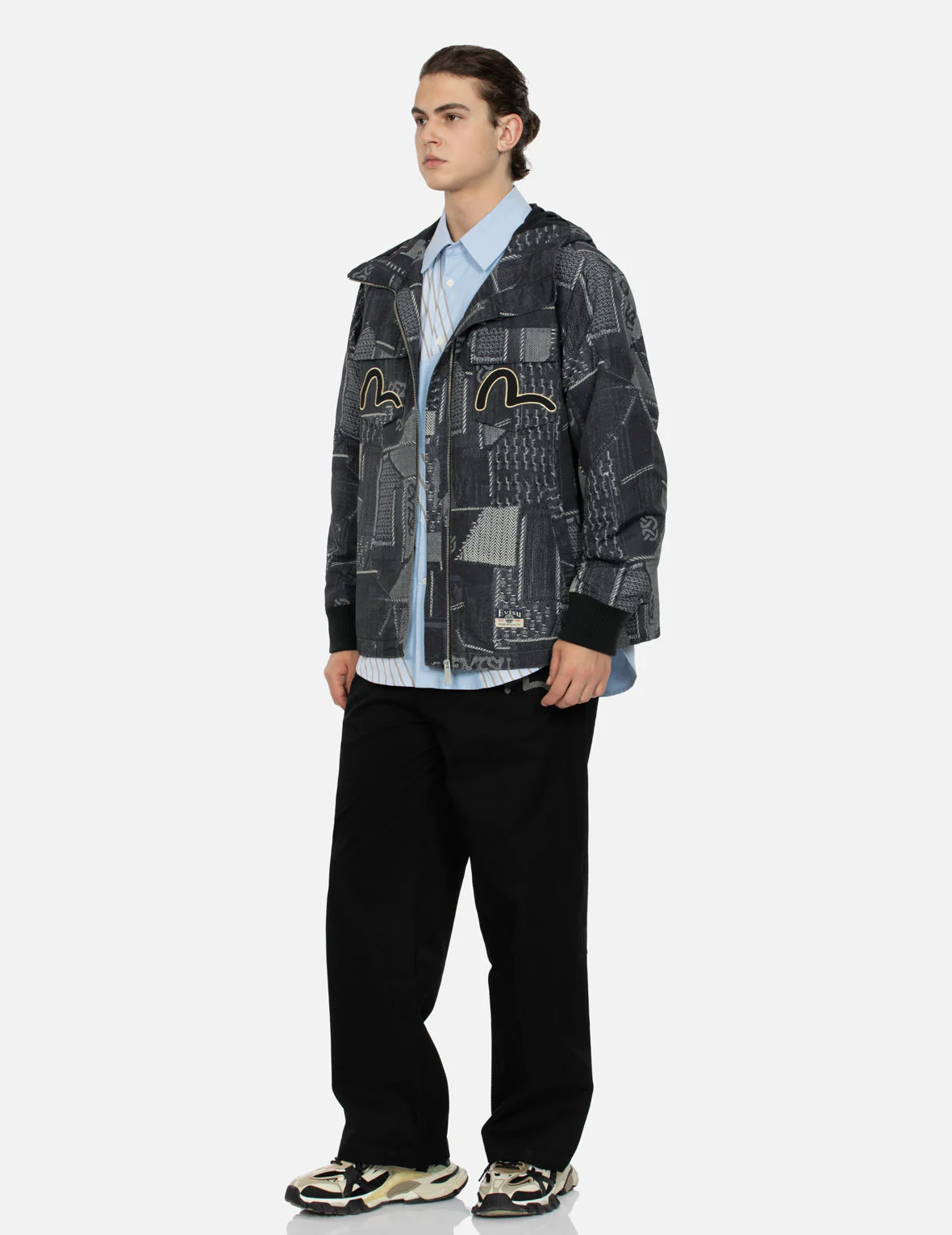 Wheel of Wisdom and Seagull Embroidery Regular Fit Denim Jacket - Image 3
