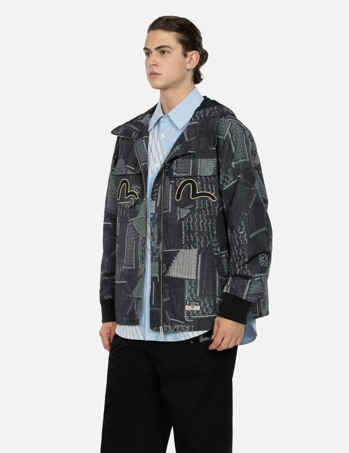 Wheel of Wisdom and Seagull Embroidery Regular Fit Denim Jacket - Image 7
