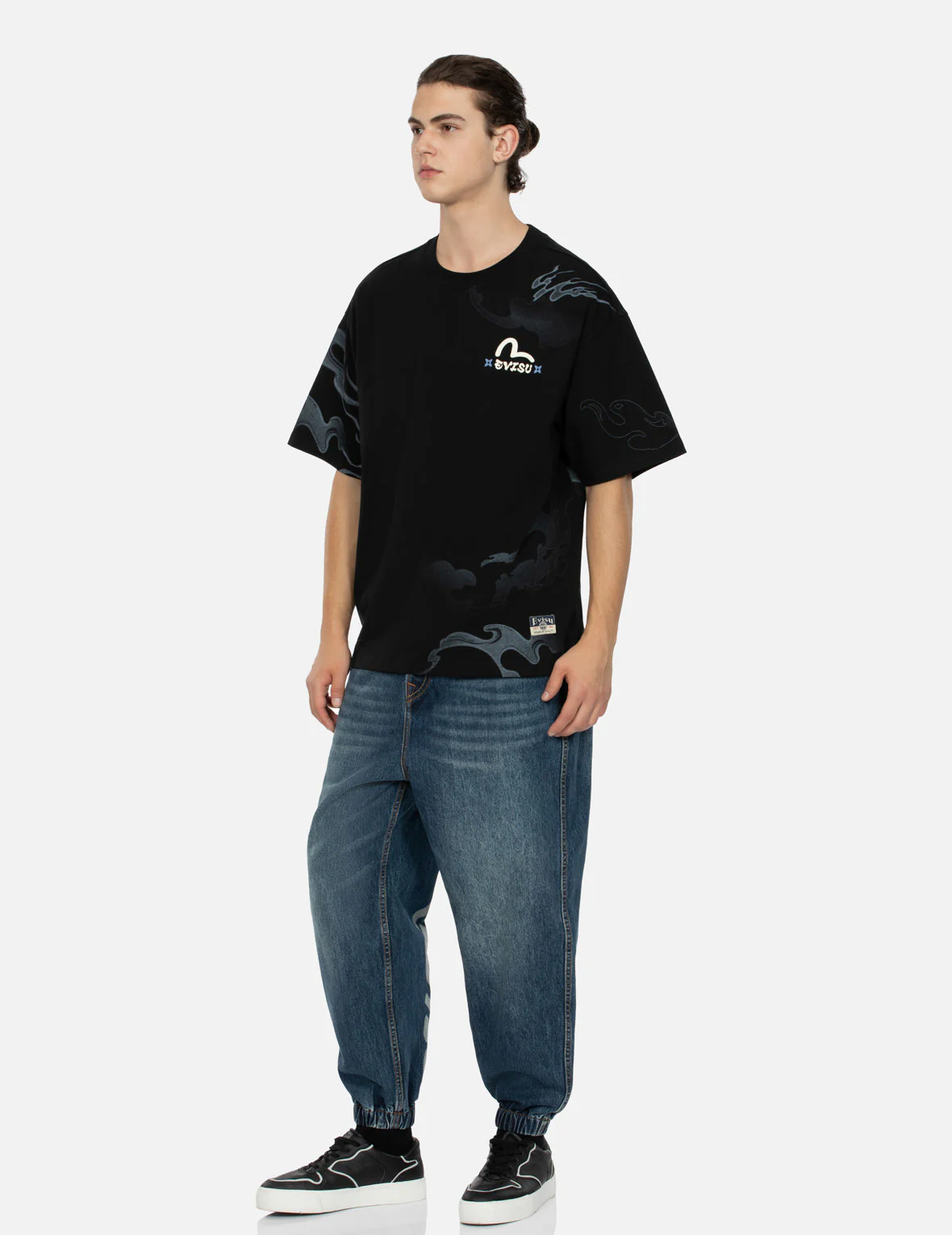 Wheel of Wisdom Print Wide Leg Denim Joggers - Image 4