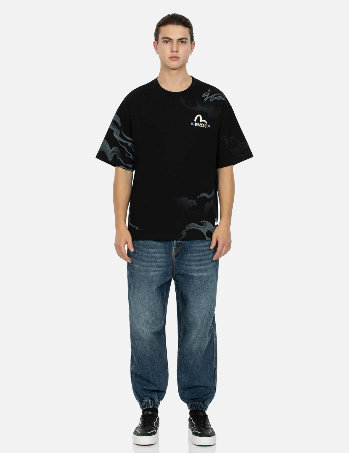 Wheel of Wisdom Print Wide Leg Denim Joggers - Image 6