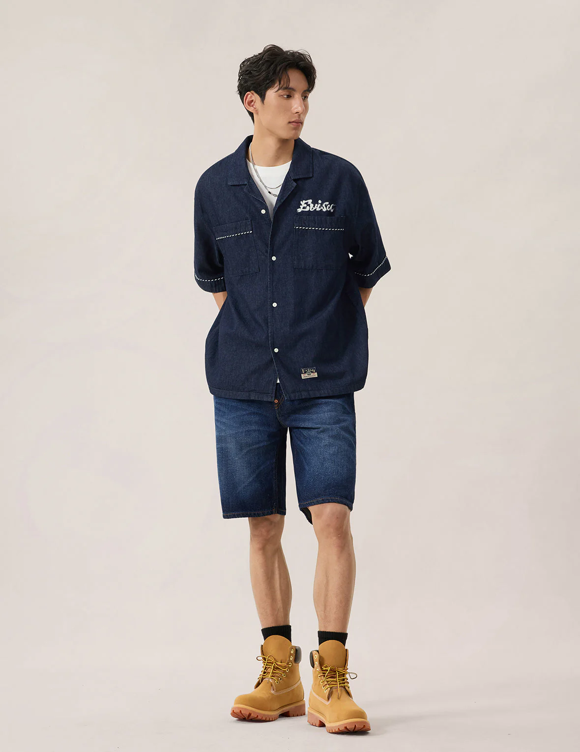 Whip-stitch Dual Pocket Boxy Denim Shirt - Image 5